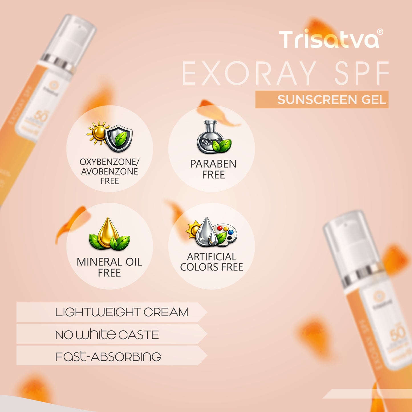 Trisatva Exoray Exosome Sunscreen SPF 50 PA++++ Face Gel Cream | Invisible Matte Finish for Men & Women | New Gen Filters, Blue Light & Infrared Defense | Water Resistant, Non Oily, No White Cast (50g)