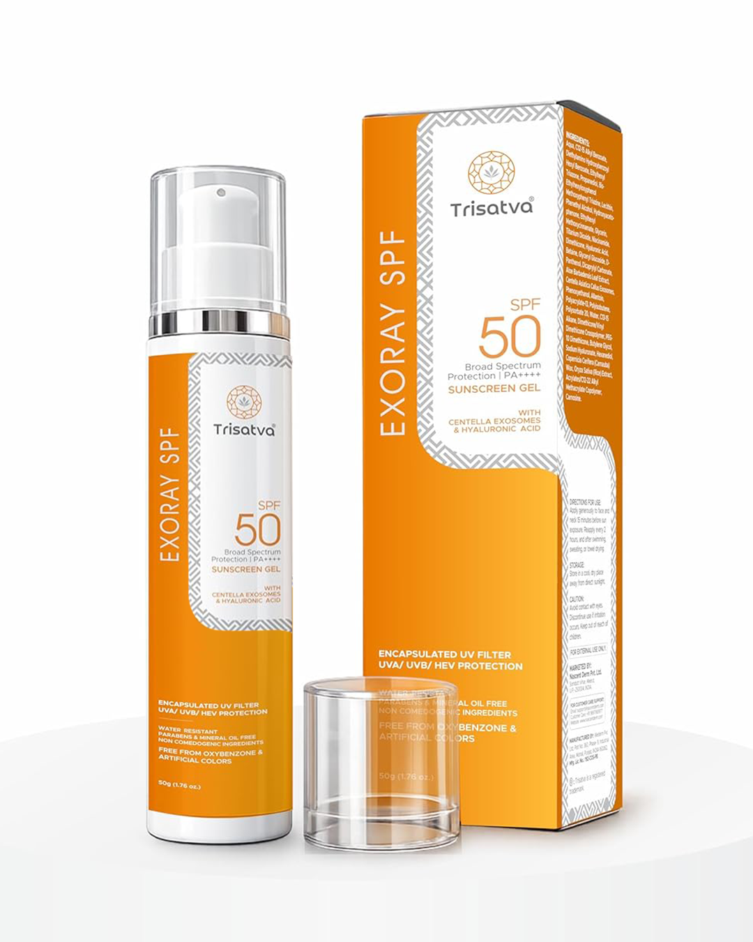 Trisatva Exoray Exosome Sunscreen SPF 50 PA++++ Face Gel Cream | Invisible Matte Finish for Men & Women | New Gen Filters, Blue Light & Infrared Defense | Water Resistant, Non Oily, No White Cast (50g)