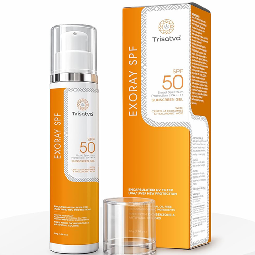 Trisatva Exoray Exosome Sunscreen SPF 50 PA++++ Face Gel Cream | Invisible Matte Finish for Men & Women | New Gen Filters, Blue Light & Infrared Defense | Water Resistant, Non Oily, No White Cast (50g)