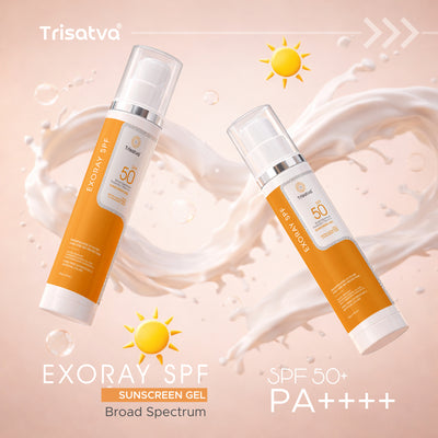 Trisatva Exoray Exosome Sunscreen SPF 50 PA++++ Face Gel Cream | Invisible Matte Finish for Men & Women | New Gen Filters, Blue Light & Infrared Defense | Water Resistant, Non Oily, No White Cast (50g)