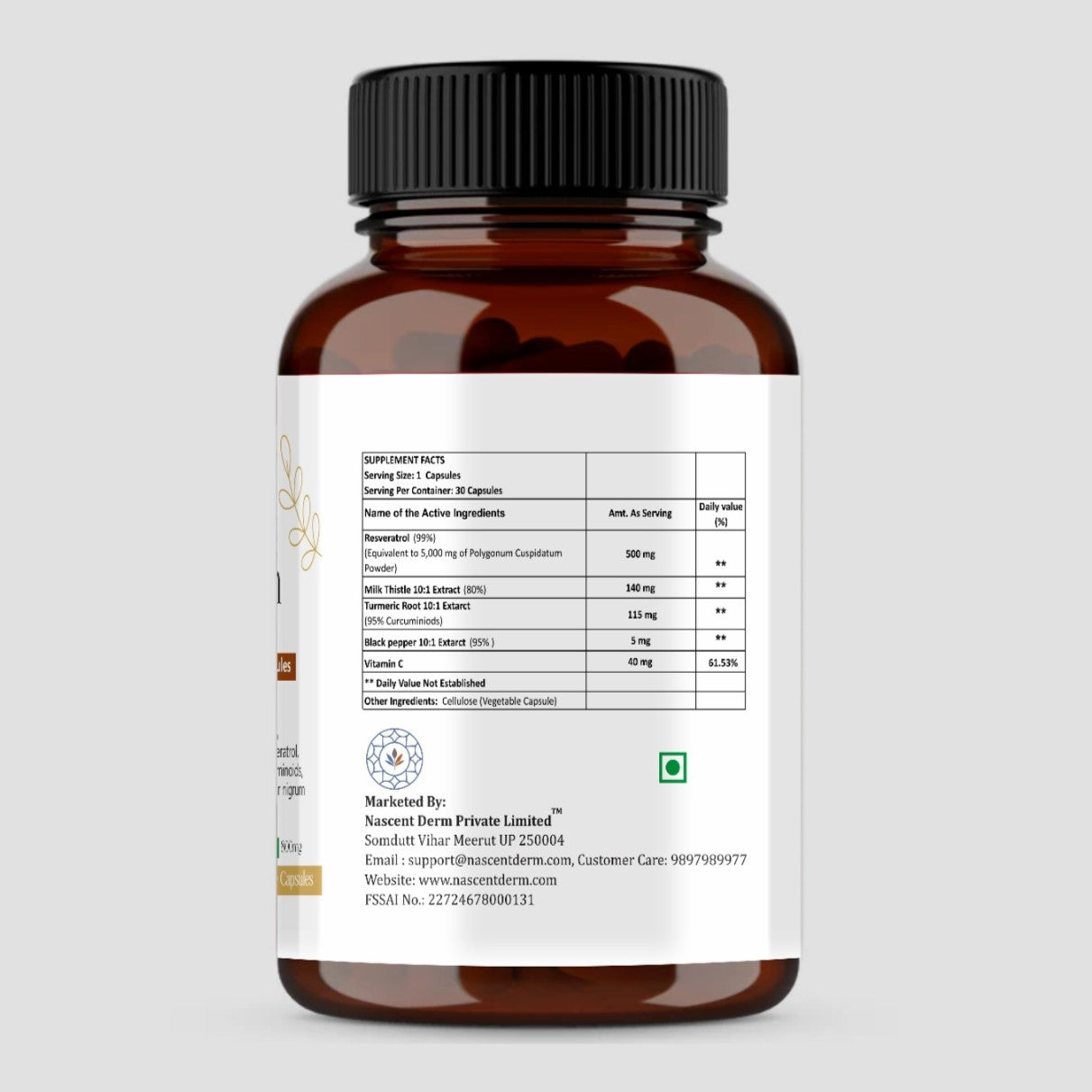 Trisatva ResMarin Capsules | Resveratrol 500mg, Silymarin, Turmeric, Black Pepper, Vitamin C