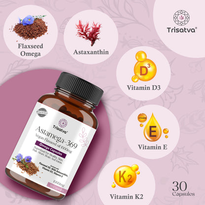 Trisatva Astamega-369 Omega Flaxseed Oil Capsules | Enriched with Astaxanthin