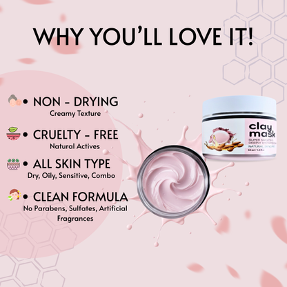 Trisatva French Rose Kaolin Clay Face Mask – Age-Defying & Pore-Refining Glow Mask