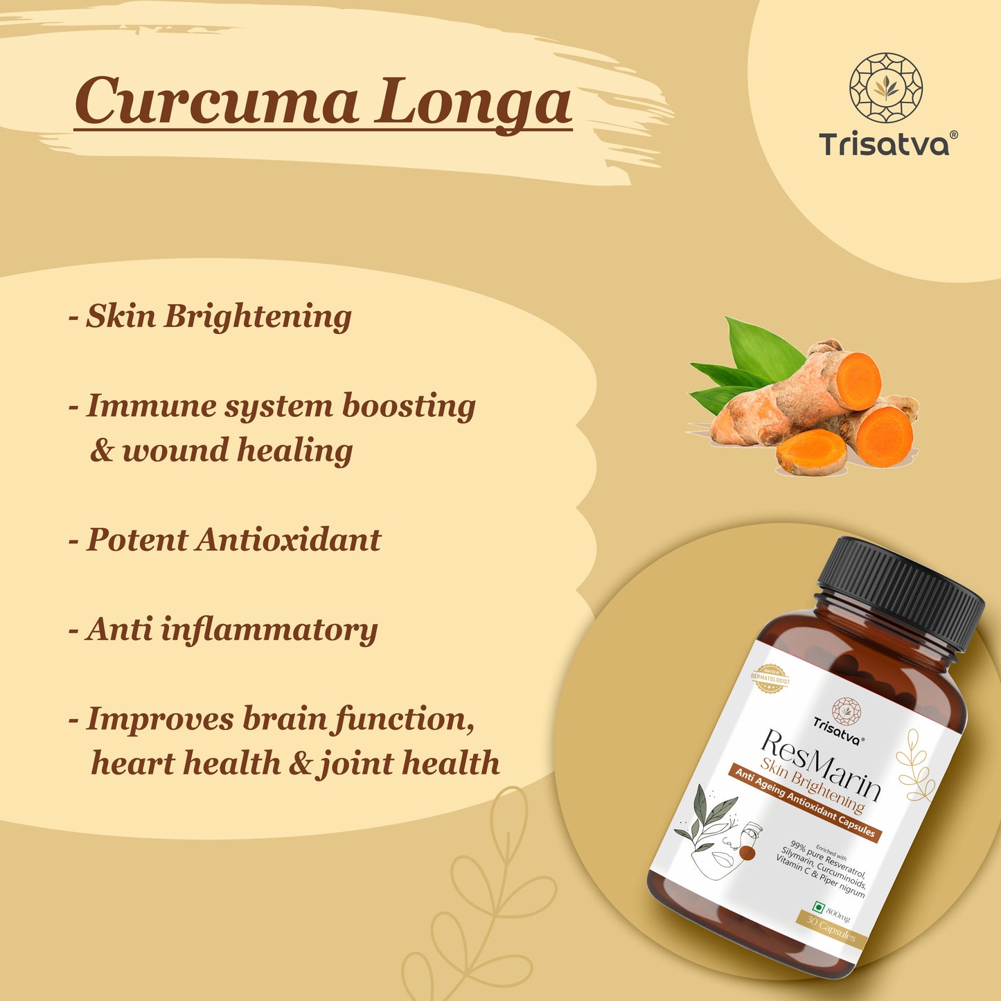 Trisatva ResMarin Capsules | Resveratrol 500mg, Silymarin, Turmeric, Black Pepper, Vitamin C