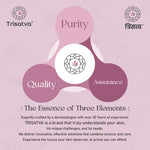 Trisatva skincare brand logo with purity, quality, and assurance concept on pink background