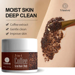Trisatva 3-in-1 coffee scrub mask and wash with coffee exfoliant on skin for deep clean and moisturize