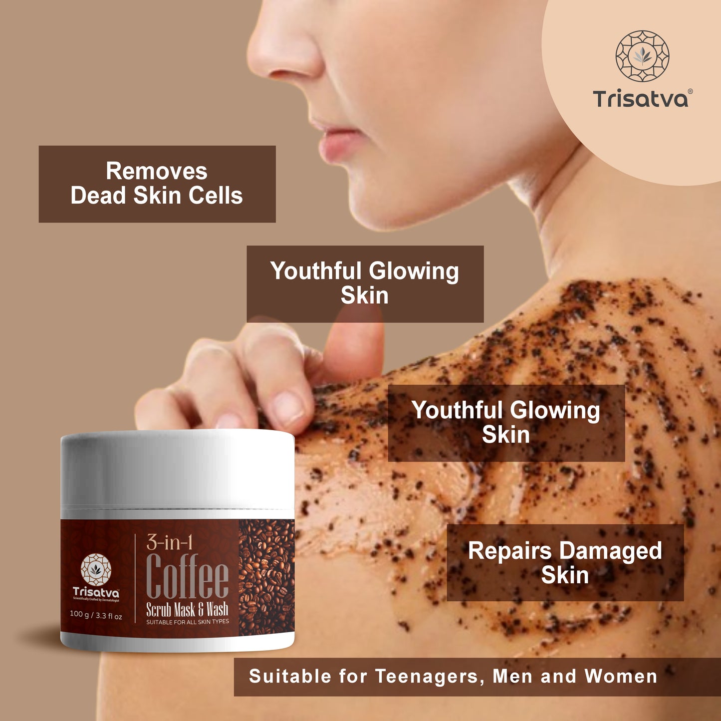 Trisatva 3 in 1 Coffee Scrub Mask Wash