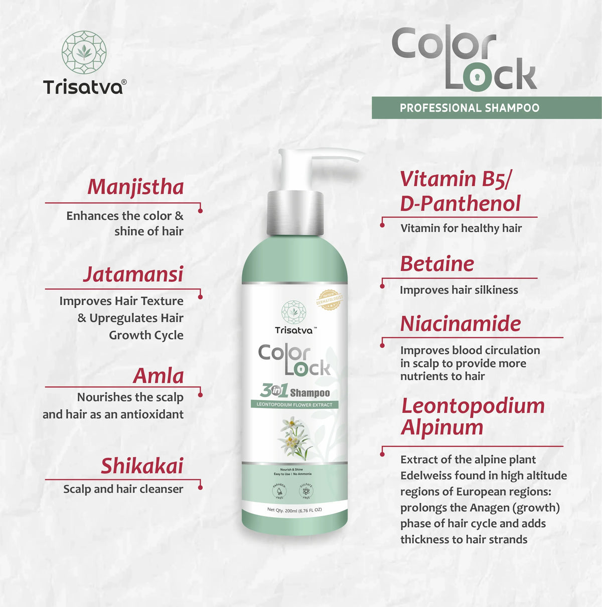 Trisatva Color Lock professional shampoo with natural ingredients for hair growth and nourishment