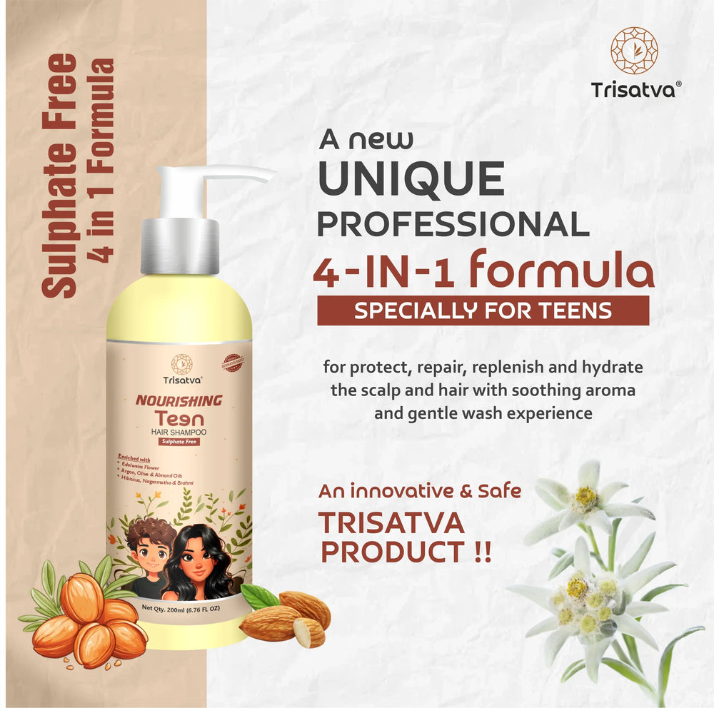 Trisatva nourishing teen shampoo 4-in-1 sulphate free formula for scalp hydration and repair
