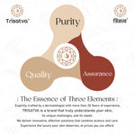 Trisatva brand logo and values: Purity, Quality, Assurance with dermatologist-crafted skincare message