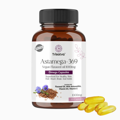 Trisatva Astamega-369 Omega Flaxseed Oil Capsules | Enriched with Astaxanthin