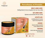 Trisatva Keratin Protein Hair Mask with avocado, hibiscus, and fenugreek, packaging and benefits listed